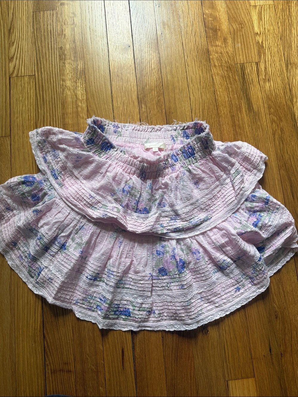 LoveShackFancy Light Pink Floral Tiered Skirt